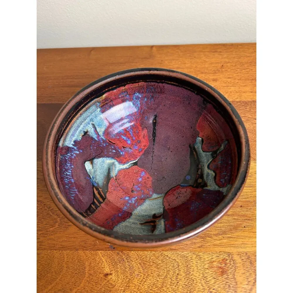 Japanese Signed Studio Pottery Bowl, Handcrafted Clay Bowl,Red &  Brown Glaze